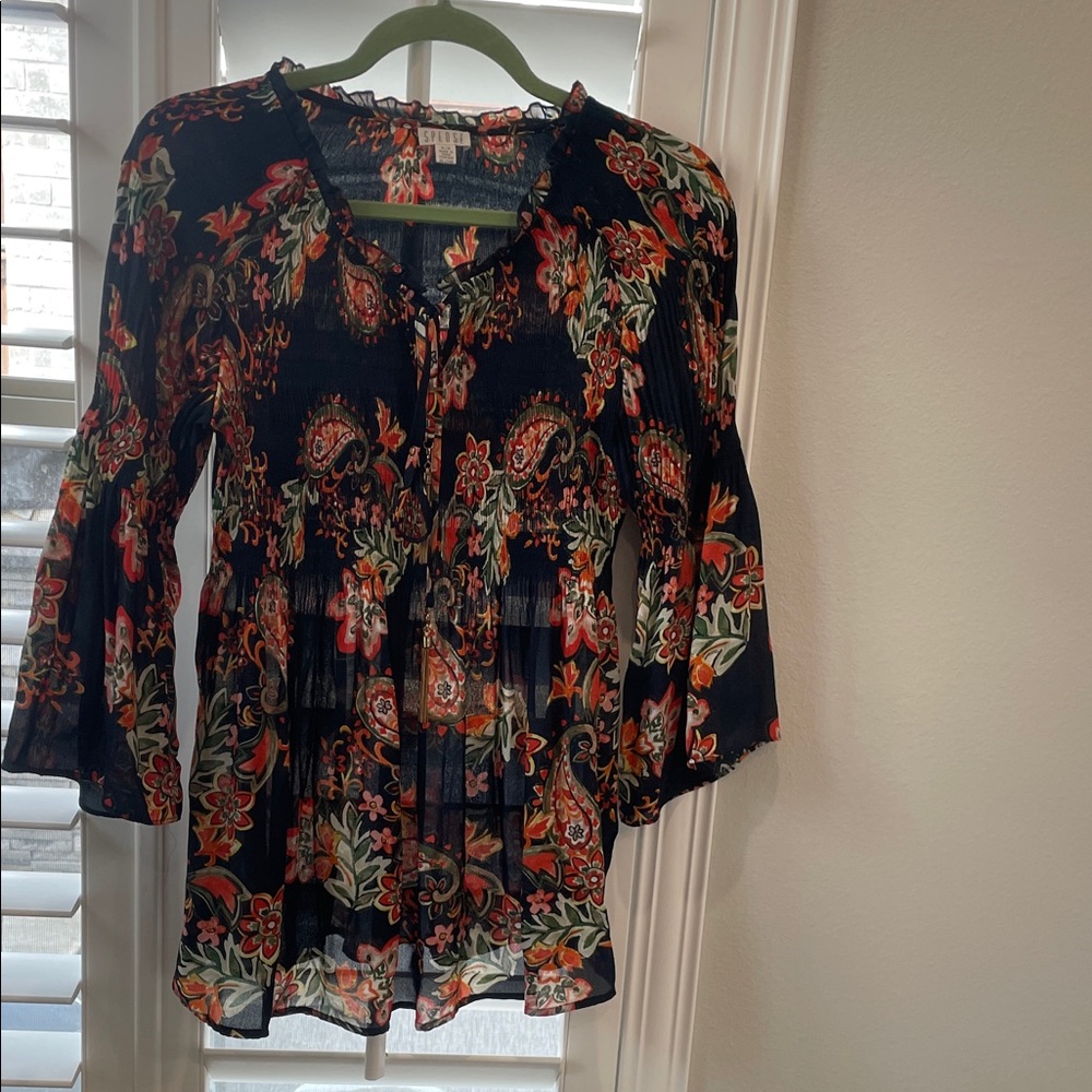 Spense Black and Red Floral Blouse